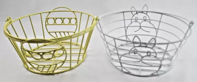 Easter Bunny Rabbit & Easter Egg Wire Basket with Handle Set of 2 Yellow White