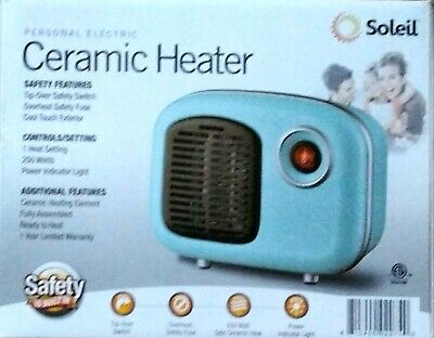 Soleil Retro Ceramic Mini Heater Electric Office Small Spaces 250W Red or Blue 2