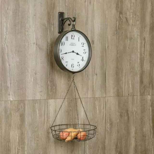 Large Vintage Inspired General Store Scale Clock with Hanging Vegetable Basket