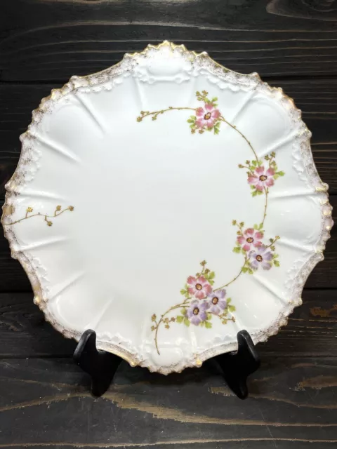 Limoges France Floral Chop Or Cake Plate Round Platter 11 1/2” Embossed Design