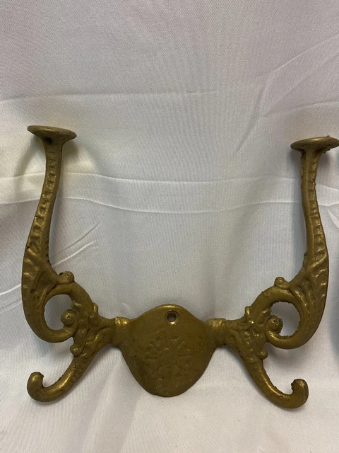Vintage Pair Brass Hall Tree Coat Hat Sweater Umbrella Rack Double Hooks 3