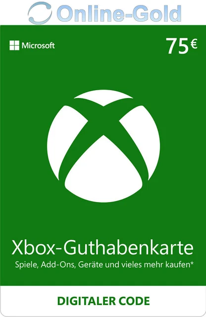 €75 Euro Xbox Live Card - 75 EURO Guthaben MS Xbox Live Digital Code - EU
