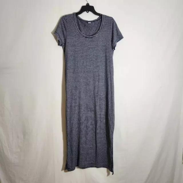 Old Navy Womens T Shirt Dress Blue White Striped Midi Short Sleeve Linen Blend L