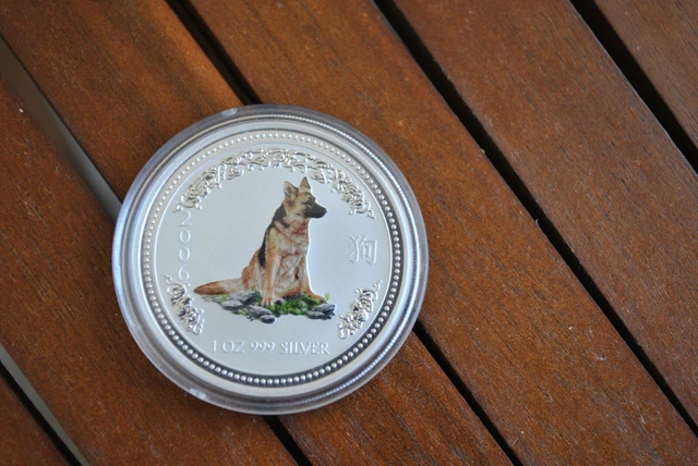 2006 Australia silver lunar year of the Dog 1 oz  colorized