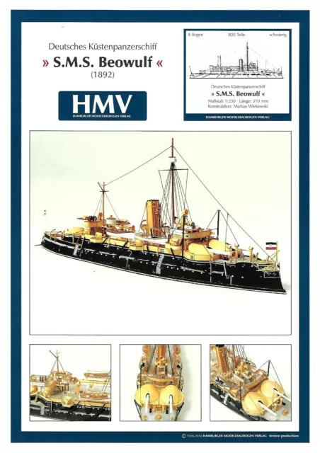 02  HMV Kartonmodellbaubogen Küstenpanzerschiff "S.M.S. Beowulf"