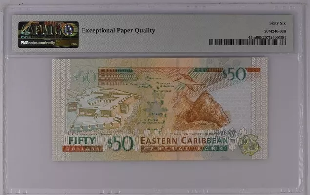 East Caribbean 50 Dollars ND(2003) P45m UNC / PMG GEM66EPQ 2