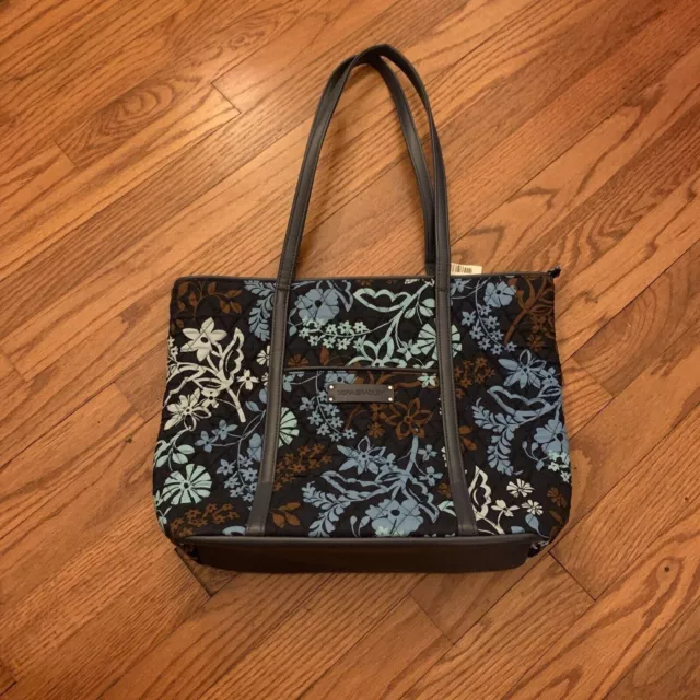 Vera Bradley JAVA FLORAL Zip Small Trimmed Vera Tote Shoulder Bag, Pre-Owned