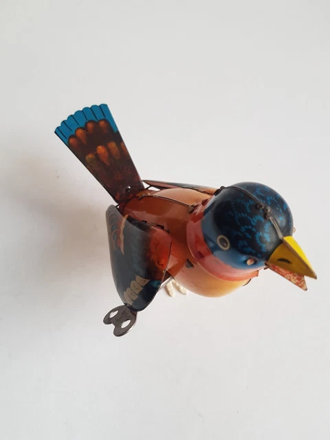 Ancien Jouet Oiseau En Tôle Mécanique – Chant, Multicolore, Russie / St-Pétersbourg