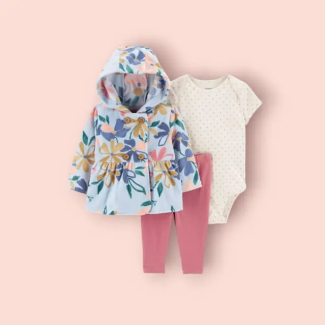 Carter's Baby Girl 3-Piece Floral Little Jacket Set NWT Size 12m Blue Hoodie