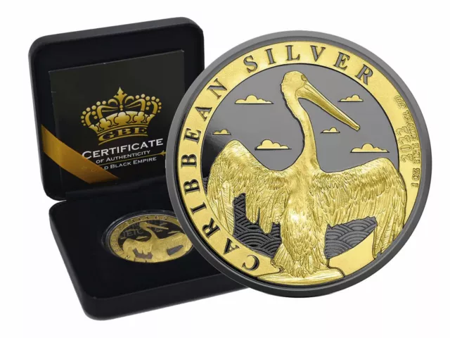 1 OZ Silber Barbados 2022 Caribbean Pelican Gold Black Empire in Box CoA