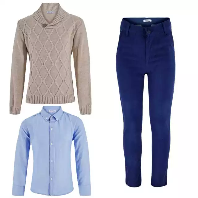 Boys smart outfit 3-piece Jumper Shirt & Chinos Trouser Premium Quality UK