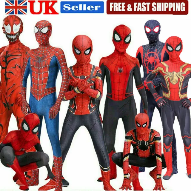 Kids Boys Spiderman Jumpsuit Super Hero Fancy Dress Up Cosplay Costume Party UK