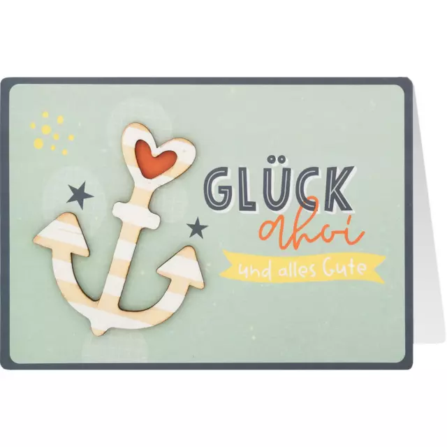 KARTE HOLZ GLÜCK Anker Geburtstag Grußkarte Handarbeit Glückwunsch