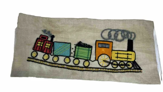 Vintage Train Needlework Needlepoint Art Tapestry Long Stitch Finished 1970