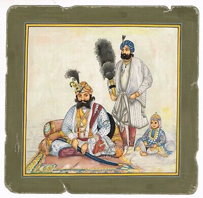 Sikhisme Peinture Miniature De Maharaja Gulab Singh avec Un Enfant & Présence