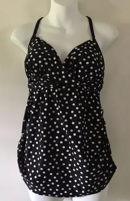 Women’s Liz Lange Maternity Tankini Top Size Medium Black & White Polka Dot