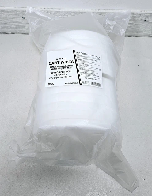 AMPC Cart Wipes Alcohol Antiseptic Wipes Bulk Package 2 x 1200/Roll EXPIRED