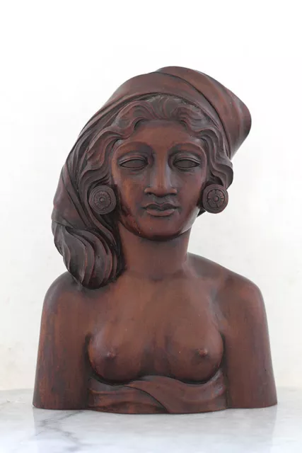 Old 1960s BALI female bust, detailed woodcarving