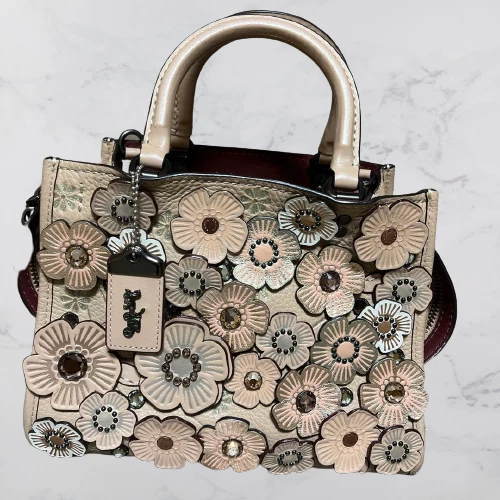 COACH Rogue 25 Tea Rose Flower  Handbag Totebag Pink Beige W25cm Japan[Used]