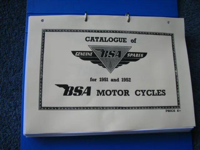 BSA Parts Book 1951-2 All models D1 C10 C11 M20 M21 M33 B31 B32 B33 A7 A10 BP20