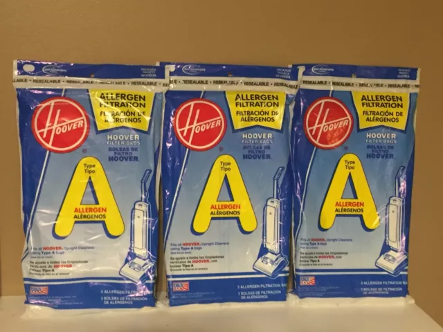 Hoover Type A Allergen Filter Filtration Bags 4010100A - (3) bags of 3 = 9 bags