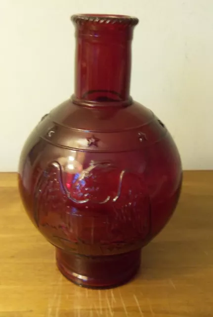 Vtg WHEATON Glass Fire Extinguisher BOTTLE Ruby RED Eagle Patriotic Shield USA