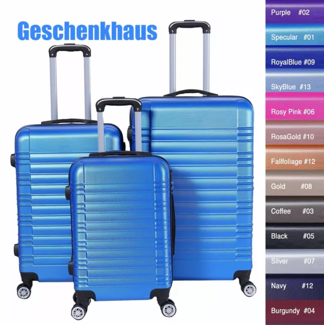 Koffer Reisekoffer xH003 Trolley Hartschalenkoffer Handgepäck 4 Rollen 3-er Set
