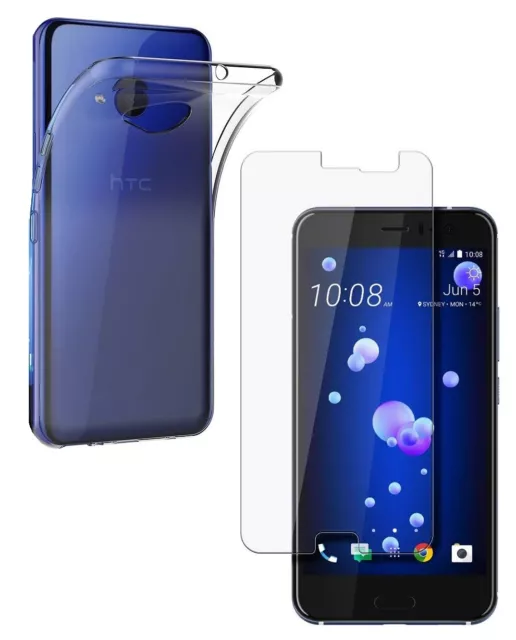 For HTC U11 CLEAR CASE + TEMPERED GLASS SCREEN PROTECTOR SHOCKPROOF COVER U 11
