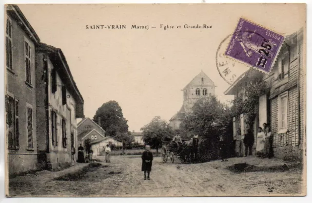 SAINT VRAIN - Marne - CPA 51 - église et Grande rue - Un attelage