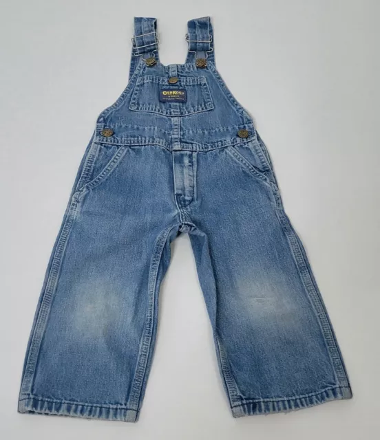 VTG OshKosh B'Gosh Vestbak Denim Jean Overalls Toddler Kids Well Worn Zip Fly