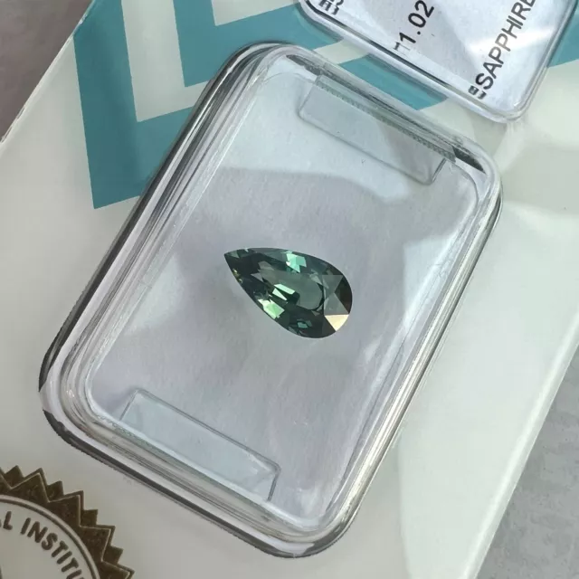 1.02ct UNTREATED Green Blue Sapphire IGI CERTIFIED Unheated Pear Teardrop Cut