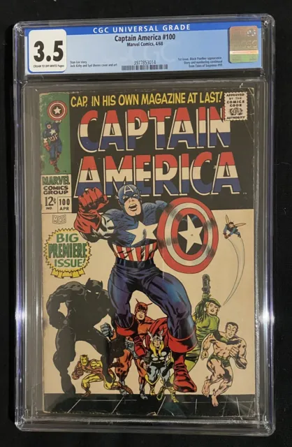 Captain America #100 CGC 3.5 1st Solo In Title! Black Panther Namor Submariner!