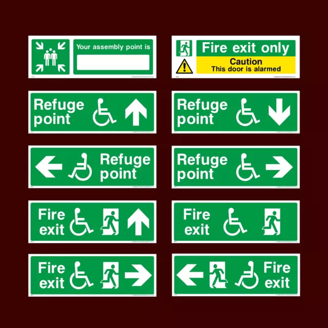 Fire Exit / Refuge Point / Assembly Point / Alarmed - Plastic Sign, Sticker