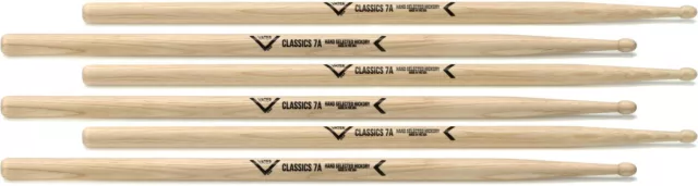 Vater Classics Drumsticks 3-pack - 7A - Wood Tip (2-pack) Bundle