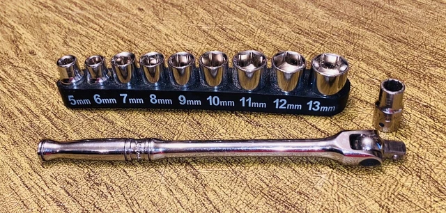 SNAP ON 1/4" Breaker Bar Ratchet TM10G MATCO A82 Socket & Stanley 9pc Metric Set