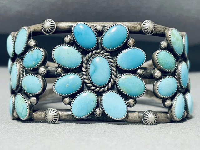 One Of The Best Turquoise Flower Sterling Silver Bracelet Cuff