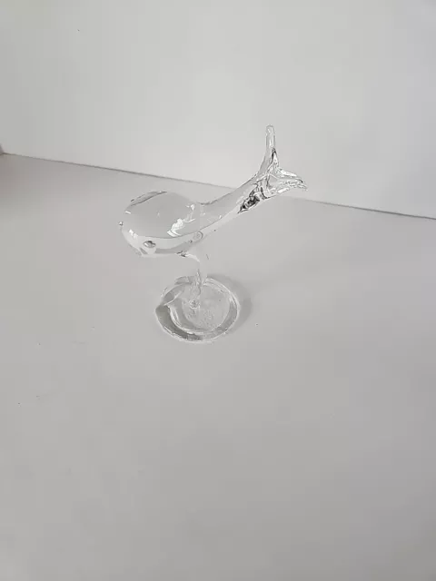 Clear Glass Whale Paperweight Figurine Novice Hand Blown Sculpture 3"