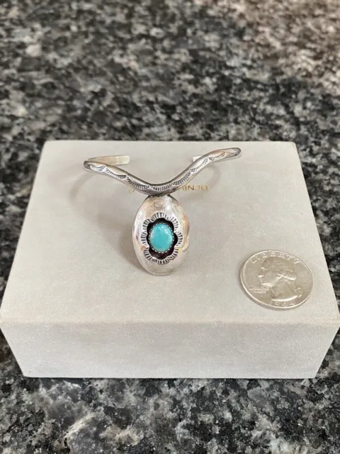Old Paul J Native American Sterling Silver Turquoise Shadow Box Cuff Bracelet