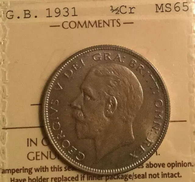 1931 Great Britain George V .500 Silver Half Crown - ICCS MS-65