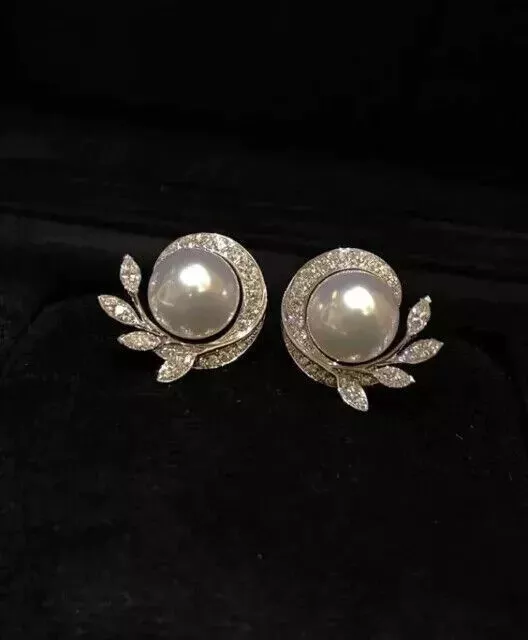 3.00CT ROUND CUT Natural White Pearl Stud Earrings 14K White Gold ...