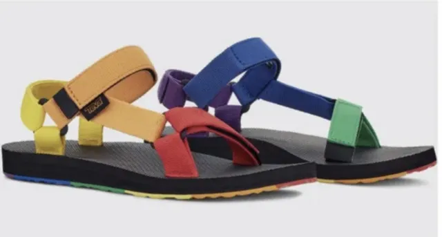 New Teva Mens Size 10 Original Universal Pride Rainbow Colorblock Sandals