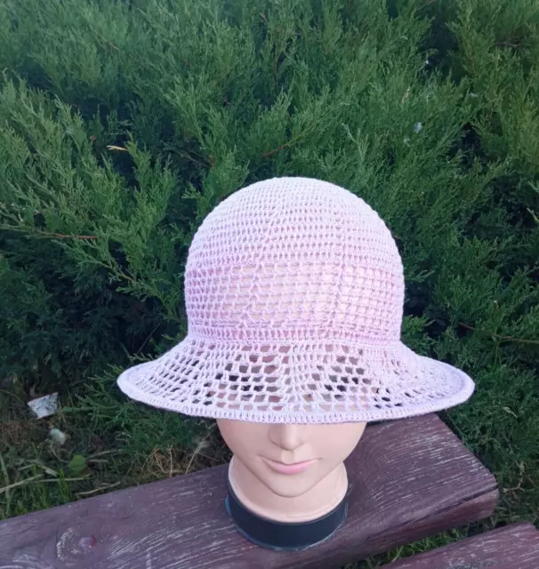 Womens lilac summer knitted linen hat with brim.crochet hat.fashion hat.original 2