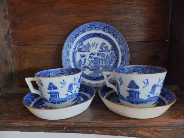 Antique Mintons England 1873 Pair Tea Cups With Deep Saucers And 1 Plate
