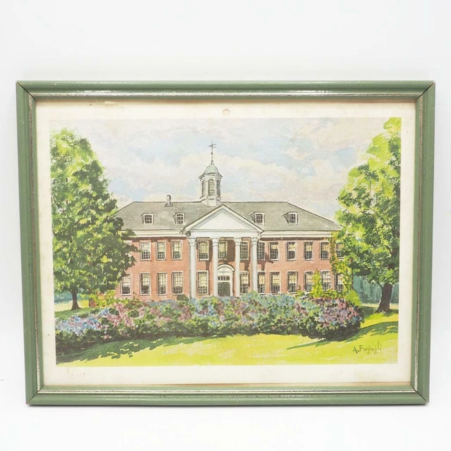 Vintage Litografía Enmarcado Allegheny College Pennsylvania A.Fugagli