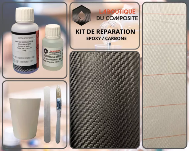 Kit de résine ÉPOXY anti UV  +  CARBONE. + TISSU DE DELAMINAGE + PINCEAU