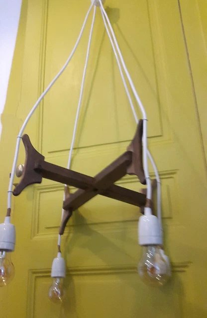 Suspension Scandinave bois & porcelaine.