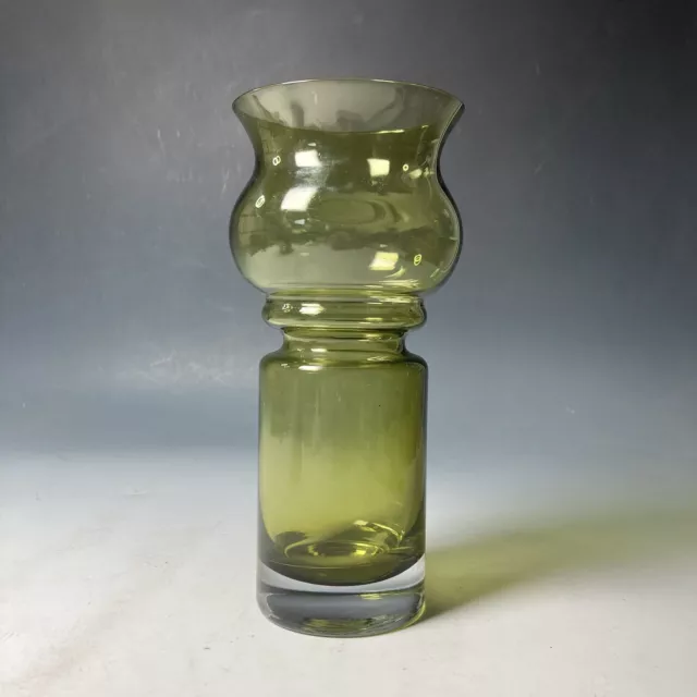Vintage Riihimaki Finland Tulip green glass hooped vase by Tamara Aladin
