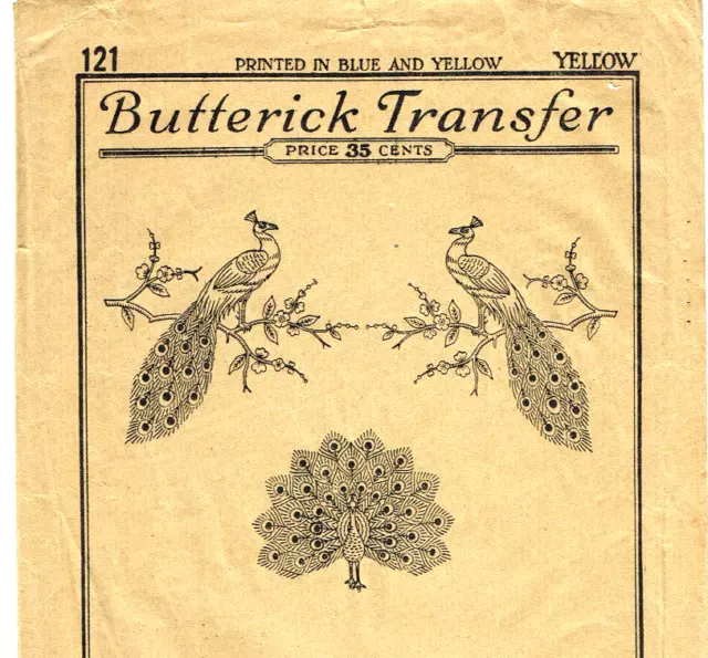 1920s Vintage Butterick Sewing Embroidery Transfer Pattern Uncut Peacocks Rare