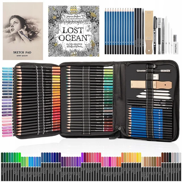 142 Matite da Disegno Artistiche, Penne Coloranti, Kit da Disegno per Pittura Artistica, Matite Colorate per Libri da Colorare per Adulti, Matite Colorate, Custodia per il Trasporto