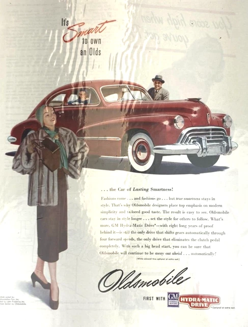 Vintage Oldsmobile Club Sedan Woman In Fur Jacket  1947 Magazine Print Ad W88